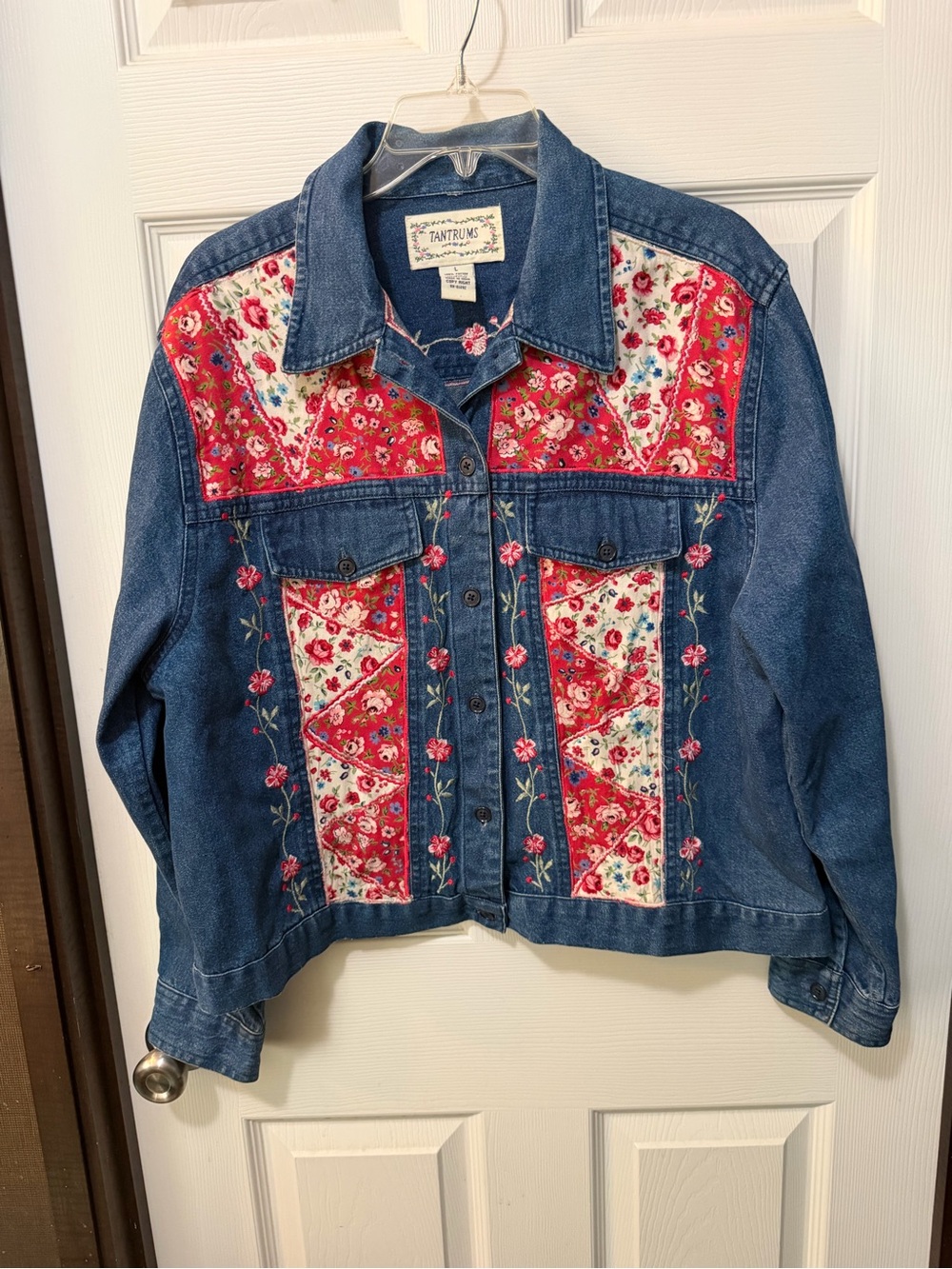 Vintage Tantrums Floral Patchwork Embroidery Denim Cottagecore Jacket Sz L - Picture 4 of 12